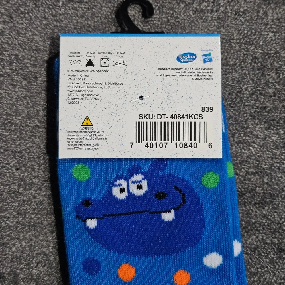 Hasbro Gaming‎ Hungry Hungry Hippos Kids Crew Socks Blue Size 7-10